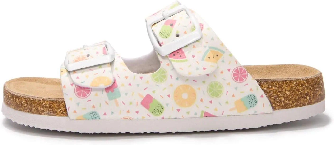 FUNKYMONKEY Unisex-Child Slide Sandals Adjustable Double Buckle with Soft Footbed Comfort Slides for Girls and Boys