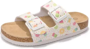 FUNKYMONKEY Unisex-Child Slide Sandals Adjustable Double Buckle with Soft Footbed Comfort Slides for Girls and Boys