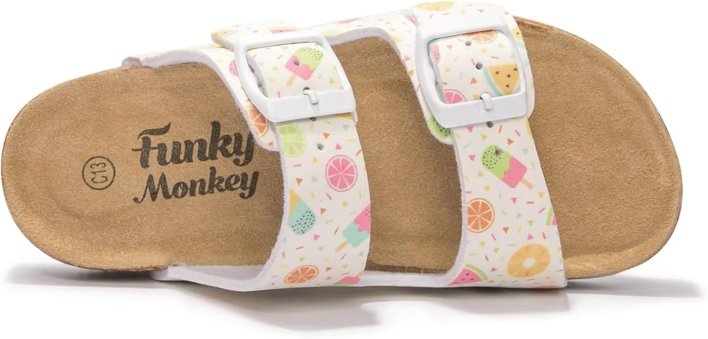 FUNKYMONKEY Unisex-Child Slide Sandals Adjustable Double Buckle with Soft Footbed Comfort Slides for Girls and Boys