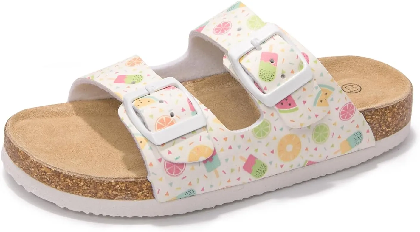 FUNKYMONKEY Unisex-Child Slide Sandals Adjustable Double Buckle with Soft Footbed Comfort Slides for Girls and Boys