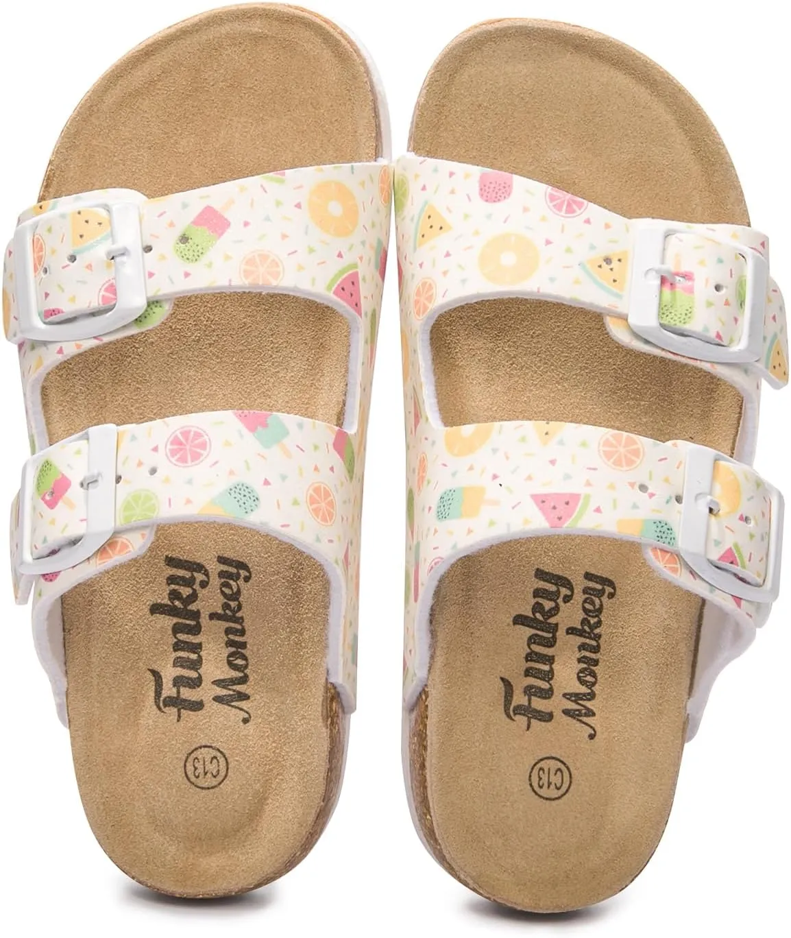 FUNKYMONKEY Unisex-Child Slide Sandals Adjustable Double Buckle with Soft Footbed Comfort Slides for Girls and Boys