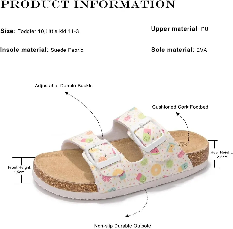 FUNKYMONKEY Unisex-Child Slide Sandals Adjustable Double Buckle with Soft Footbed Comfort Slides for Girls and Boys