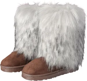 Fuzzy Fluffy Boots for Women Classic Warm Suede Slip On Mid-calf Snow Boot Comfortable Natural Fur Winter Flat Shoes Girl Outdoor Indoor
