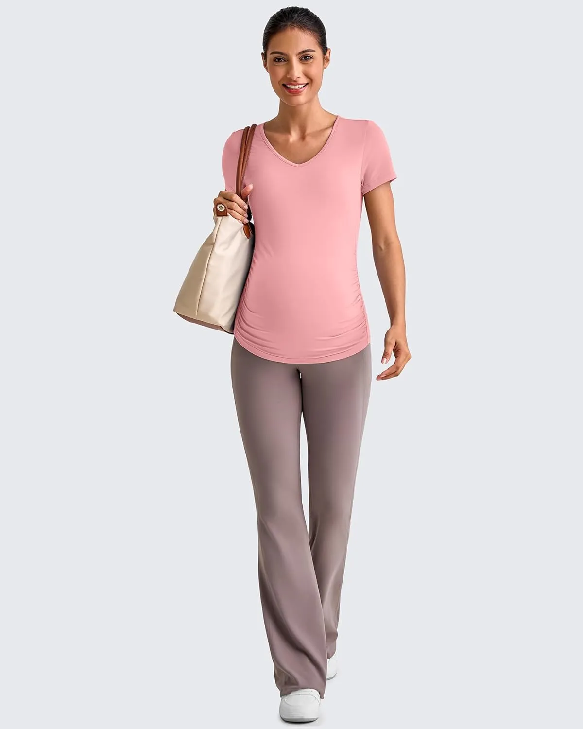 G4Free Lightweight Maternity Shirts Short Sleeve V Neck Pregnancy Workout Tops Side Ruched Stretchy Yoga Lounge Tees