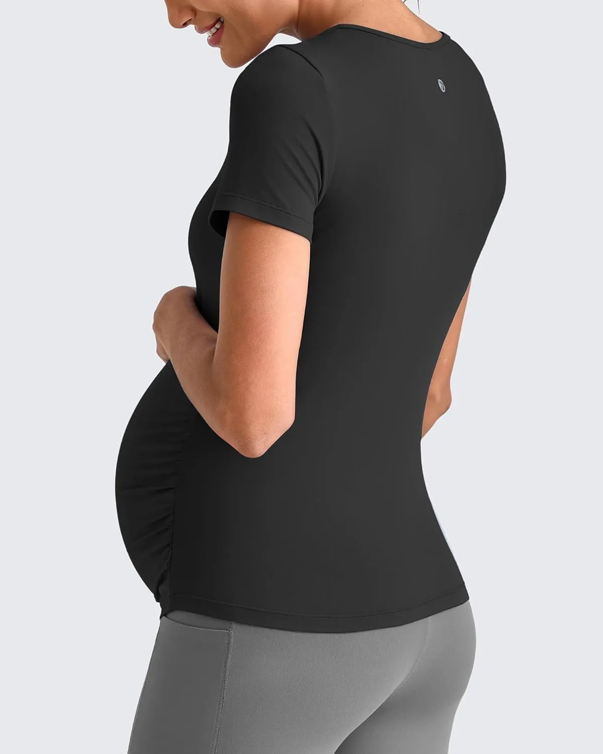 G4Free Lightweight Maternity Shirts Short Sleeve V Neck Pregnancy Workout Tops Side Ruched Stretchy Yoga Lounge Tees