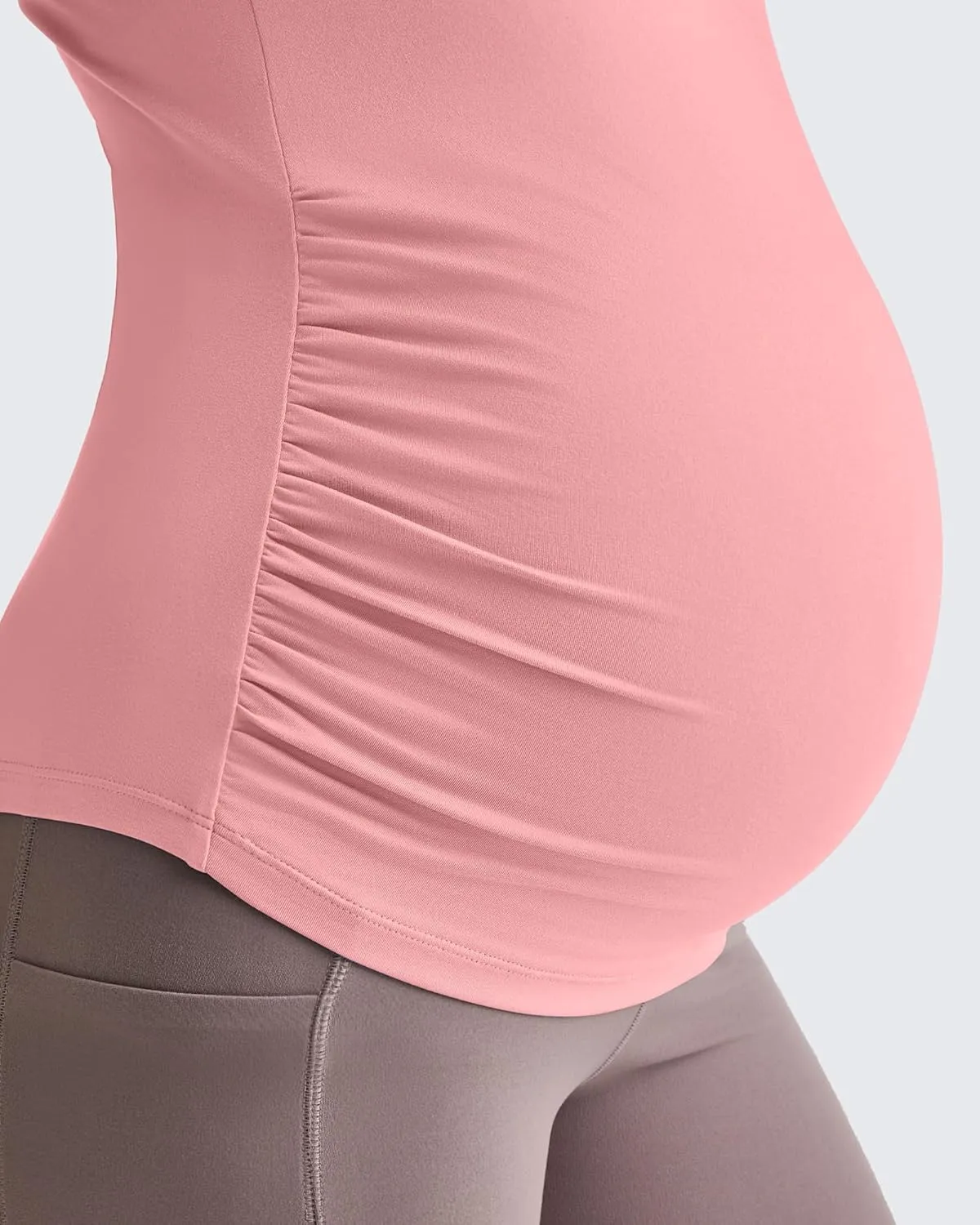 G4Free Lightweight Maternity Shirts Short Sleeve V Neck Pregnancy Workout Tops Side Ruched Stretchy Yoga Lounge Tees