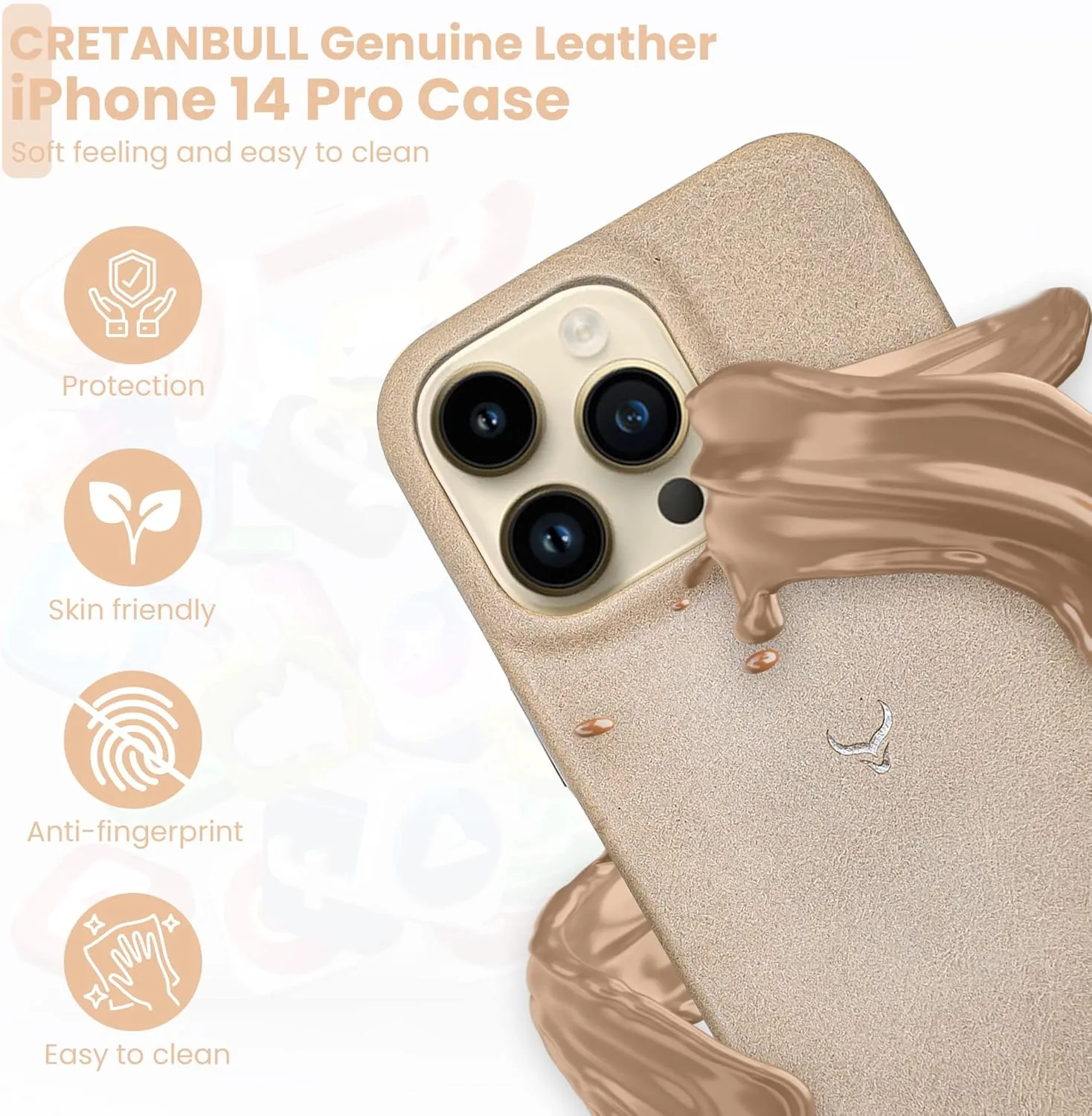 Genuine Leather Case - Oil Waxed Full Grain Anti-Scratch Leather Case - Shockproof, Drop Proof, Protective Slim Case (Clay) Compatible with iPhone 14 Pro