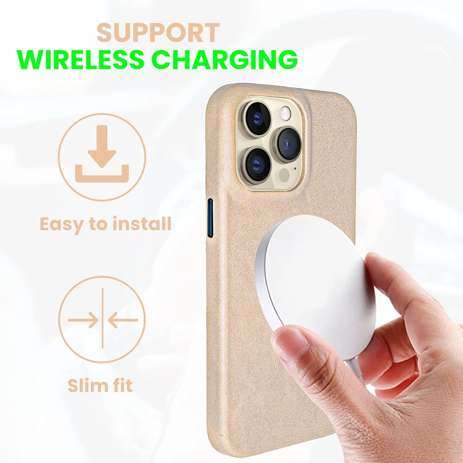 Genuine Leather Case - Oil Waxed Full Grain Anti-Scratch Leather Case - Shockproof, Drop Proof, Protective Slim Case (Clay) Compatible with iPhone 14 Pro