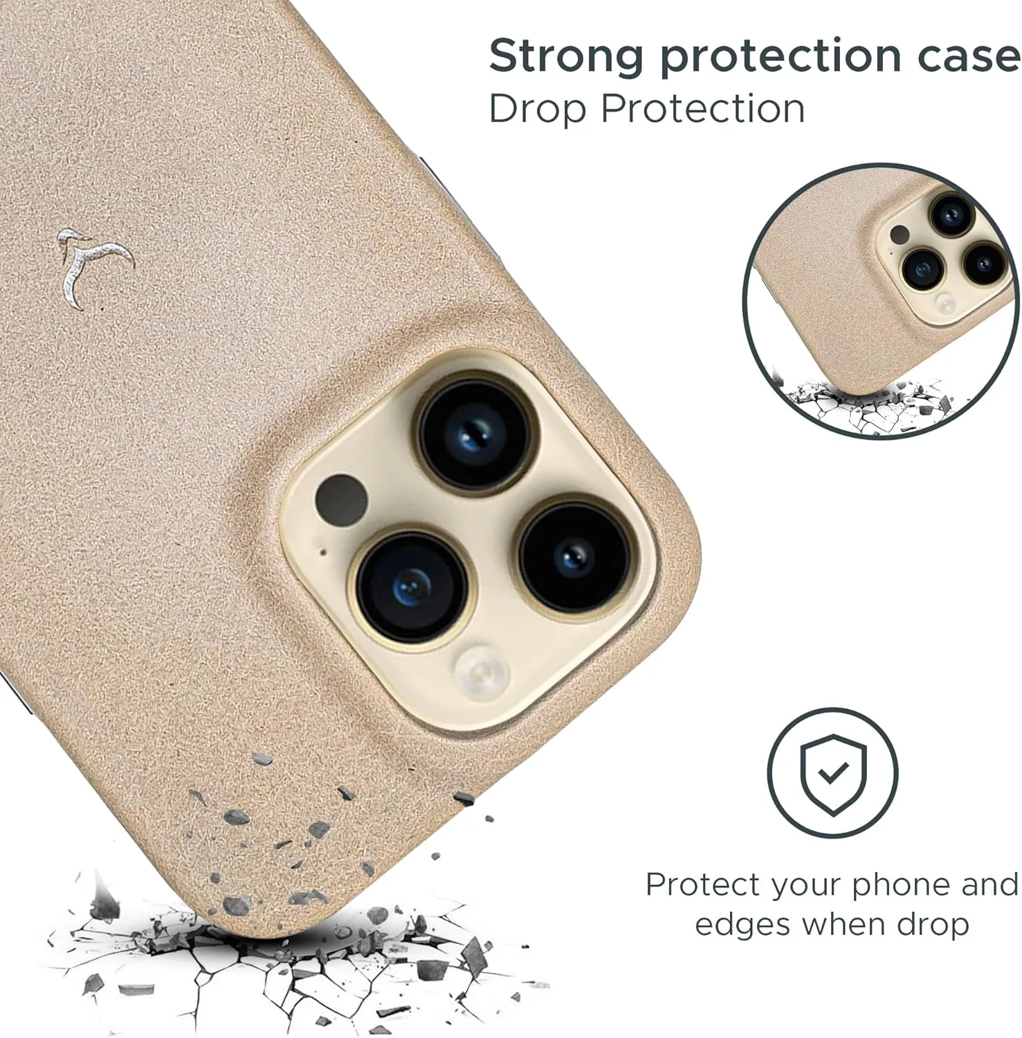 Genuine Leather Case - Oil Waxed Full Grain Anti-Scratch Leather Case - Shockproof, Drop Proof, Protective Slim Case (Clay) Compatible with iPhone 14 Pro