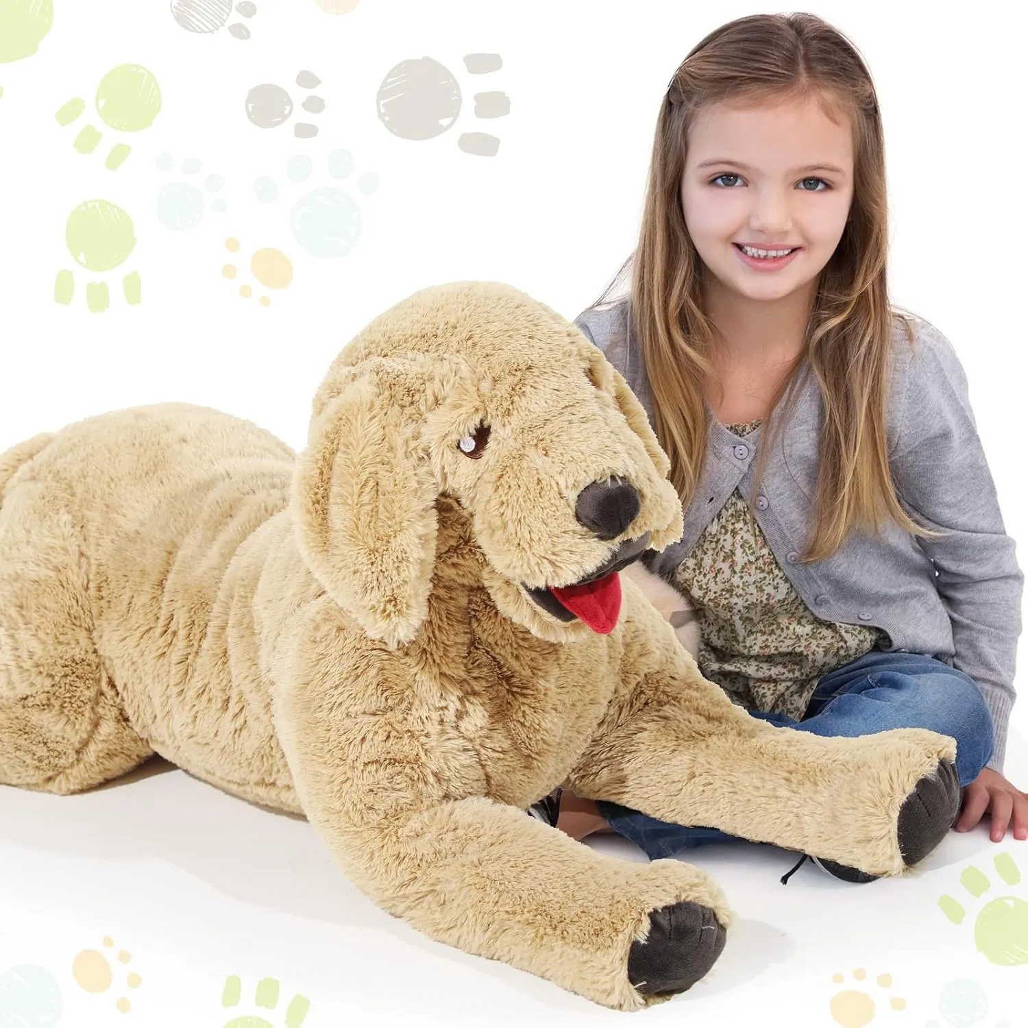 Geosar Dog Stuffed Animals Plush 39.4 Inch Soft Cuddly Golden Retriever Plush Toys Large Stuffed Dog Body Pillow Gifts for Kids Girls Boys Birthday