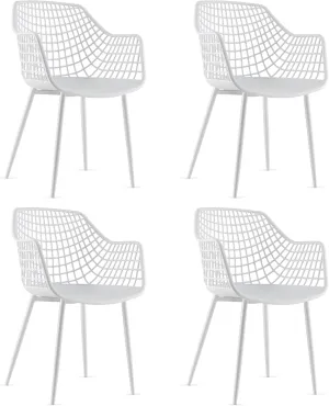 Giantex Modern Dining Chairs Set of 4 - White Arm Chair with 15" High Backrest, Powder-Coated Metal Legs, Anti-Slip Foot Pads, Max Load 265 lbs, Kitchen Dining Room