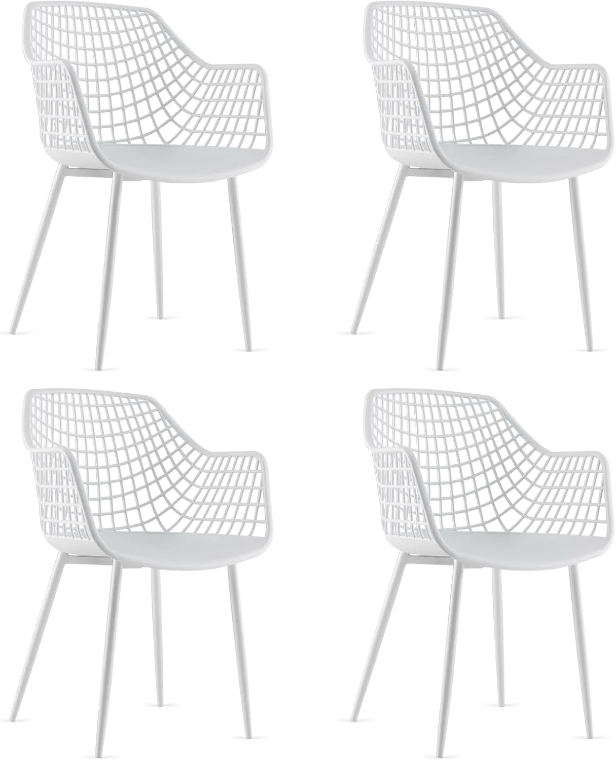 Giantex Modern Dining Chairs Set of 4 - White Arm Chair with 15" High Backrest, Powder-Coated Metal Legs, Anti-Slip Foot Pads, Max Load 265 lbs, Kitchen Dining Room