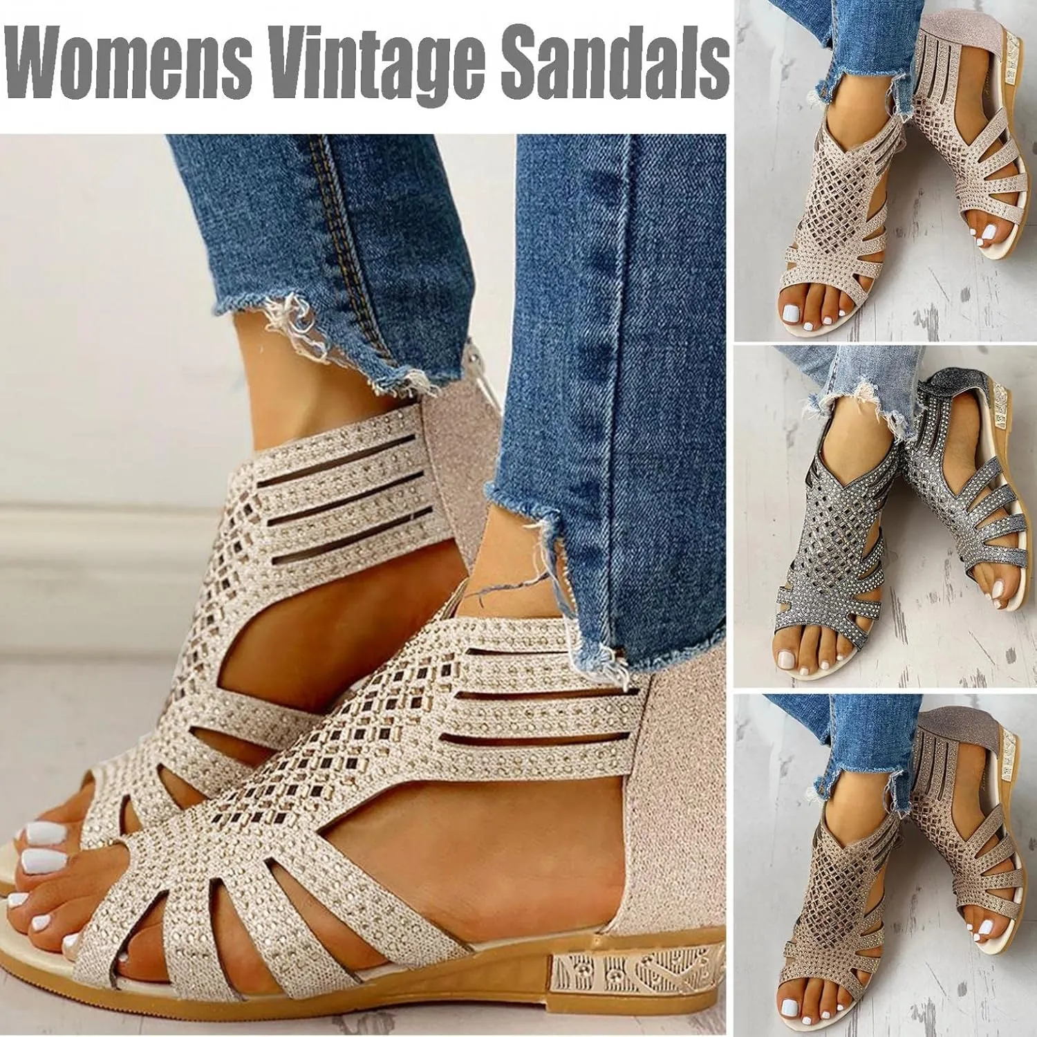 Gibobby Womens Espadrilles Sandals Flats,Women's Platform Sandals Espadrille Wedge Summer Ankle Strap Studded Open Toe Sandal