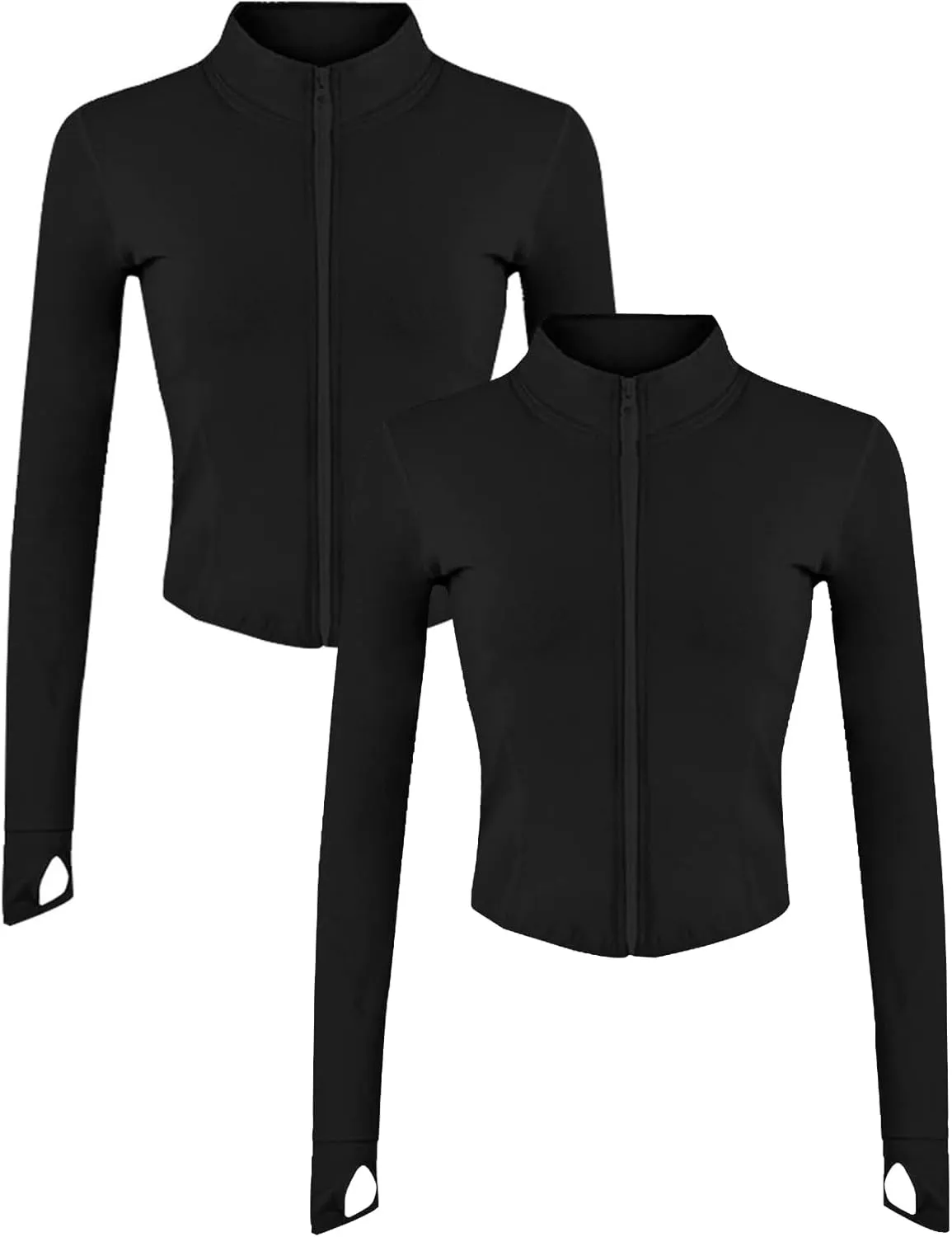 Gihuo Women's 2 Pack Athletic Yoga Jacket Cropped Full Zip Jackets Long Sleeve Lightweight Workout Tops with Thumb Holes