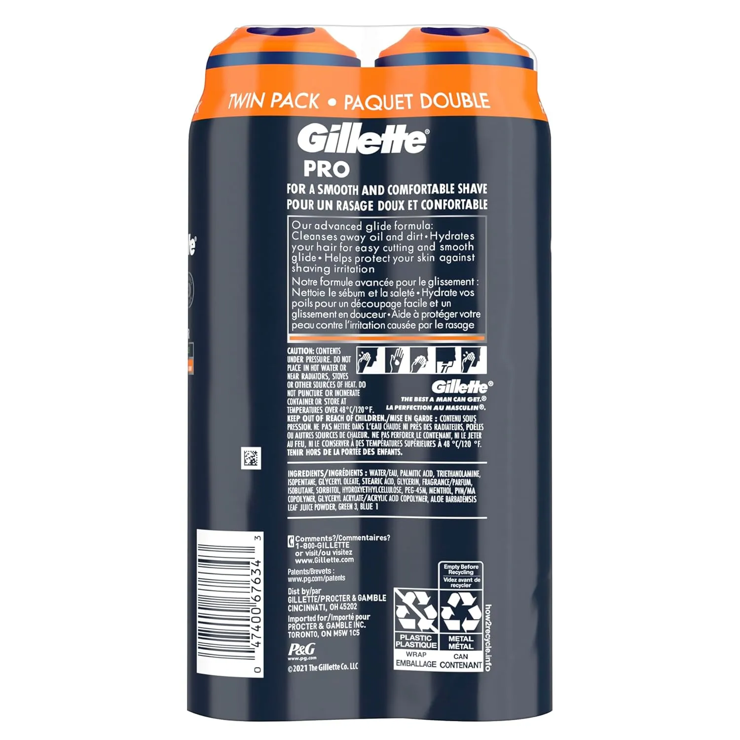 Gillette PRO Shaving Gel For Men Cools To Soothe Skin And Hydrates Facial Hair, TWIN PACK - Total 14oz, ProGlide Sensitive 2 in 1 Shave Gel