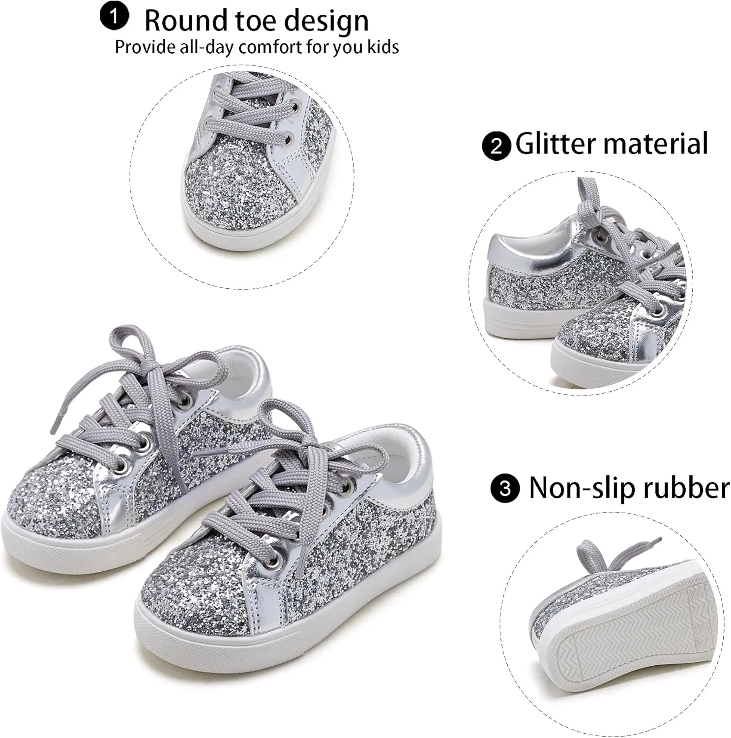 GINFIVE Toddler Girls Sneakers Little Girls Slip On Shoes Glitter Sneakers Toddler