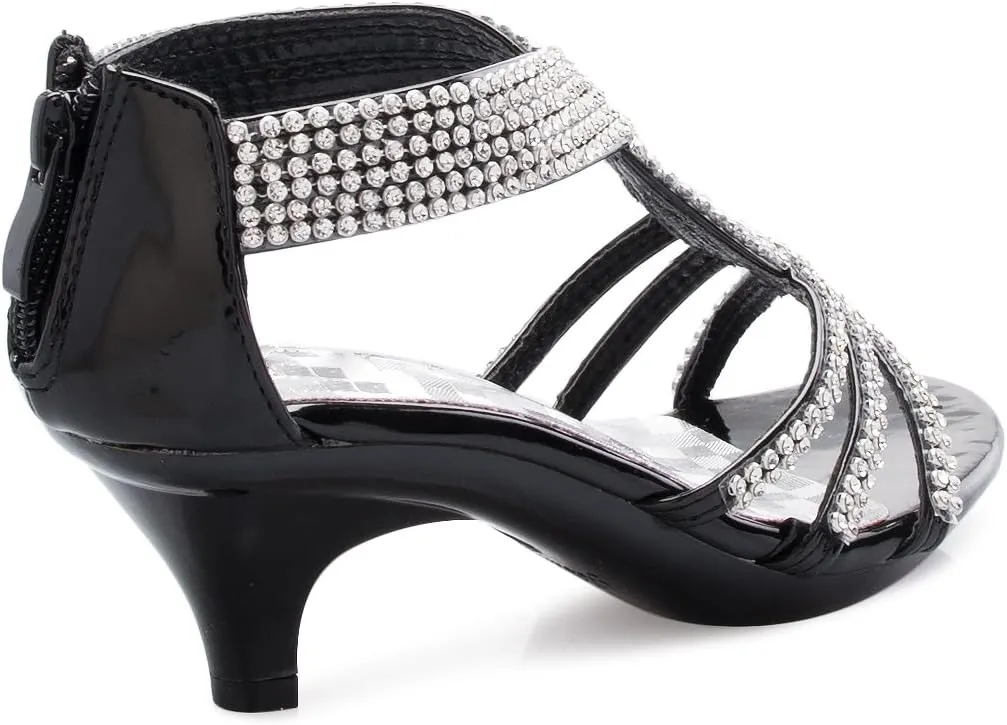 Girls' Kids Open Toe Strappy Rhinestone Dress Sandal Low Heel Shoes - Wedding, Dress, Dance, Flower Girl