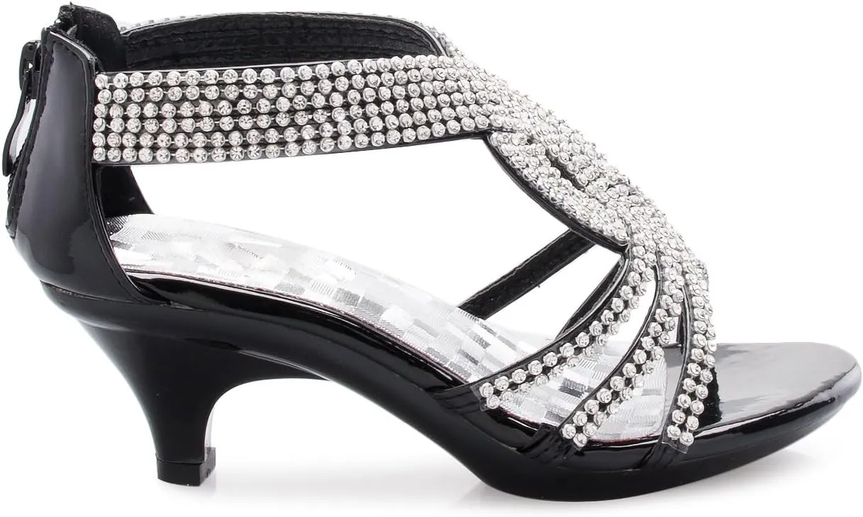 Girls' Kids Open Toe Strappy Rhinestone Dress Sandal Low Heel Shoes - Wedding, Dress, Dance, Flower Girl