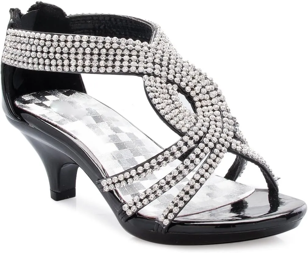 Girls' Kids Open Toe Strappy Rhinestone Dress Sandal Low Heel Shoes - Wedding, Dress, Dance, Flower Girl