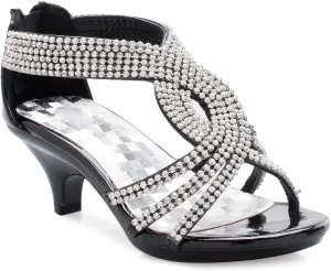 Girls' Kids Open Toe Strappy Rhinestone Dress Sandal Low Heel Shoes - Wedding, Dress, Dance, Flower Girl
