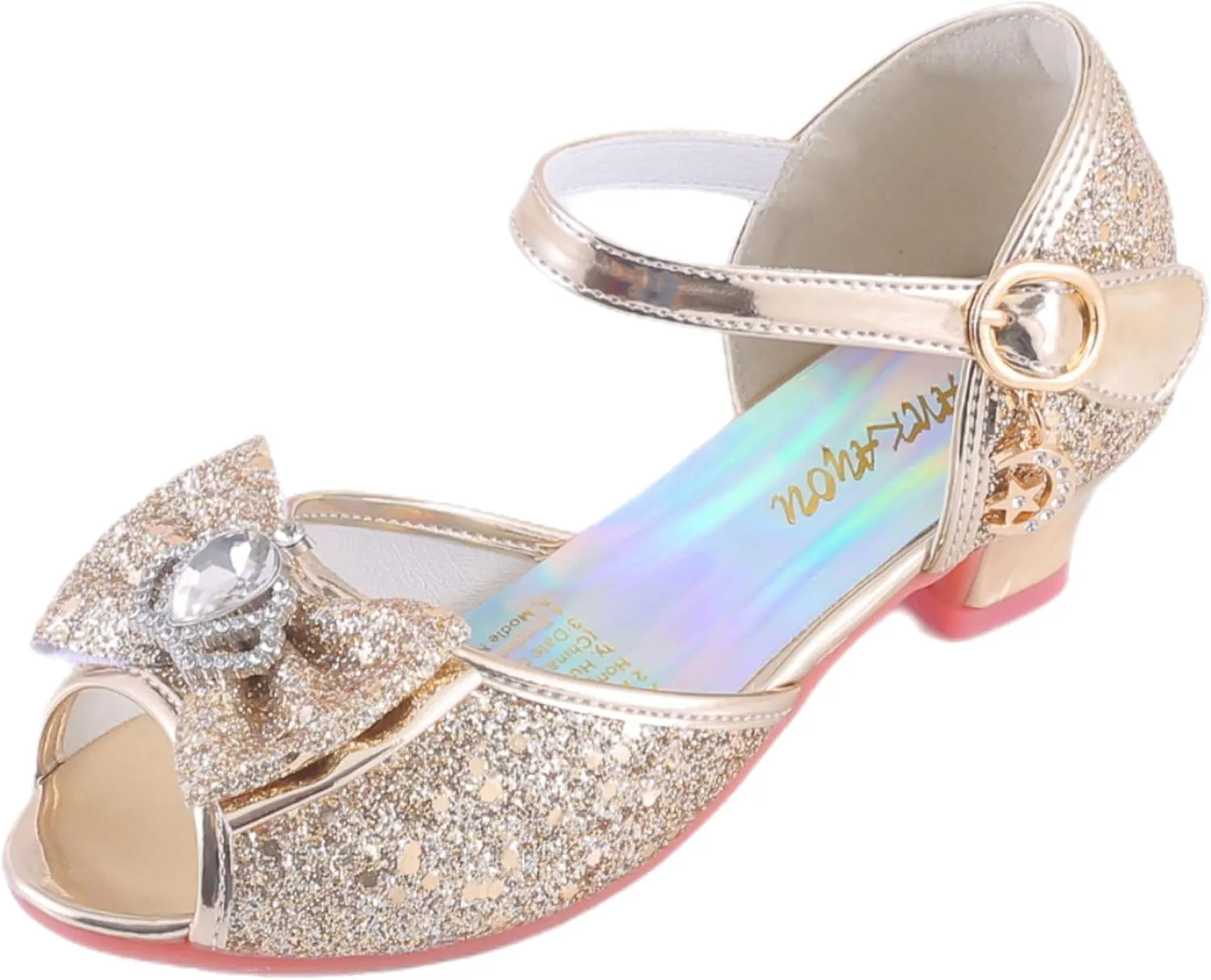 Girls Shoes Sparkle Mary Jane Low Heel Princess Flower Wedding Party Dress Shoes