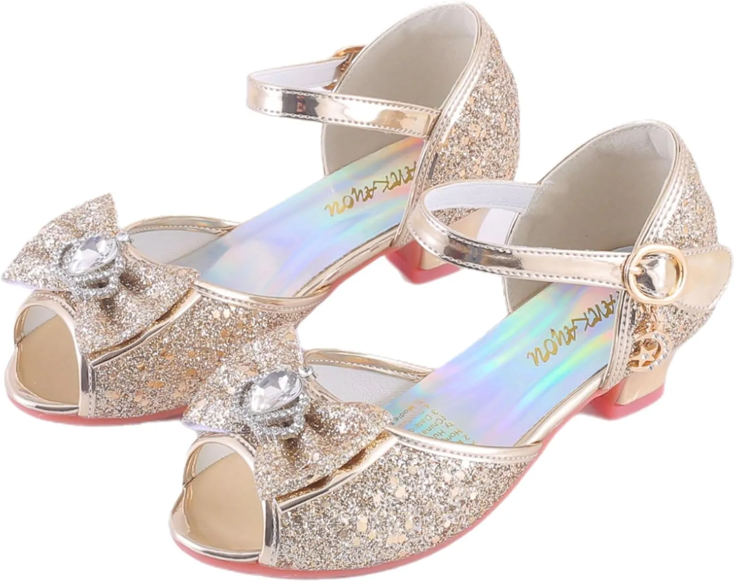 Girls Shoes Sparkle Mary Jane Low Heel Princess Flower Wedding Party Dress Shoes