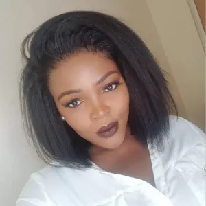 Glueless Wigs Human Hair Kinky Straight Wigs for Black Women 13x4 HD Lace Frontal Wigs 12 Inch Italian Yaki Straight Bob Lace Front Wigs with Baby Hair Pre Plucked 150% Density Free Parting