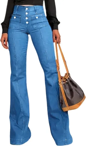 GOLDPKF Womens Bell Bottom High Waisted Jeans Flare Curvy Denim Pants Slim Stretch Bootcut Leg Trouser with Pockets