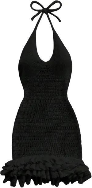 GORGLITTER Women's Crochet Halter Bodycon Mini Dress Bow Open Back Sleeveless Bubble Summer Knit Dress Elegant Classy