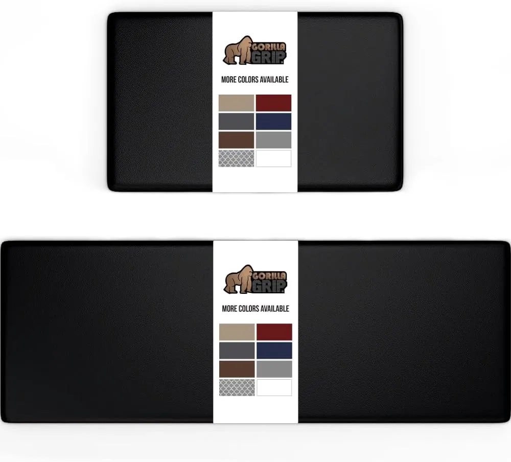 GORILLA GRIP Set of 2 Soft Anti Fatigue Mats for Kitchen Floor, Stain and Scratch Resistant, Soft Ergonomic Standing Office Desk Mat, Supportive Memory Foam Rug, 17x24   17x48, 1/2 Inch Thick, Black