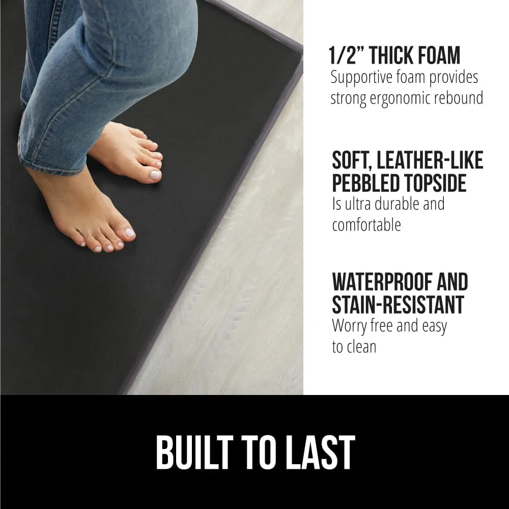 GORILLA GRIP Set of 2 Soft Anti Fatigue Mats for Kitchen Floor, Stain and Scratch Resistant, Soft Ergonomic Standing Office Desk Mat, Supportive Memory Foam Rug, 17x24   17x48, 1/2 Inch Thick, Black