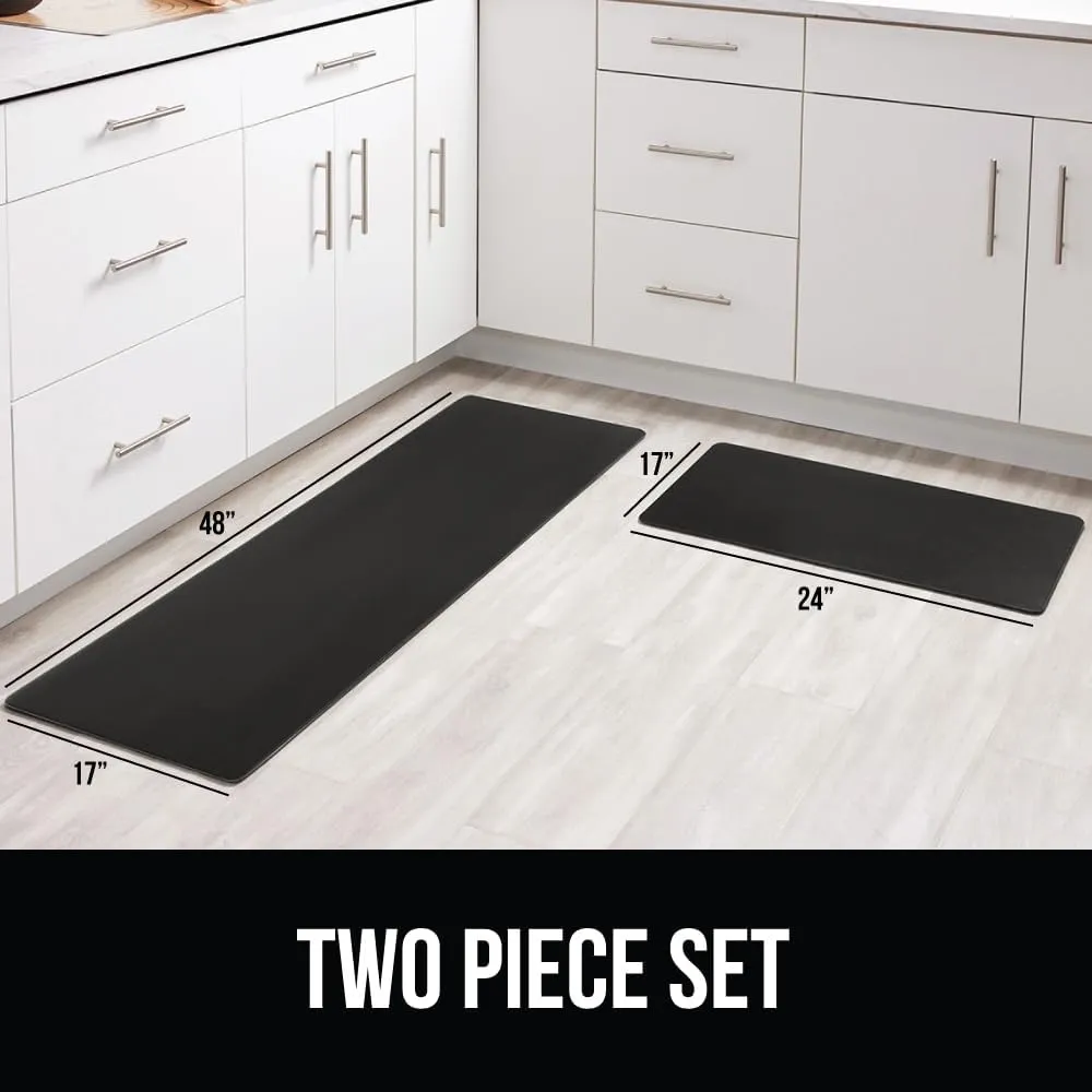 GORILLA GRIP Set of 2 Soft Anti Fatigue Mats for Kitchen Floor, Stain and Scratch Resistant, Soft Ergonomic Standing Office Desk Mat, Supportive Memory Foam Rug, 17x24   17x48, 1/2 Inch Thick, Black