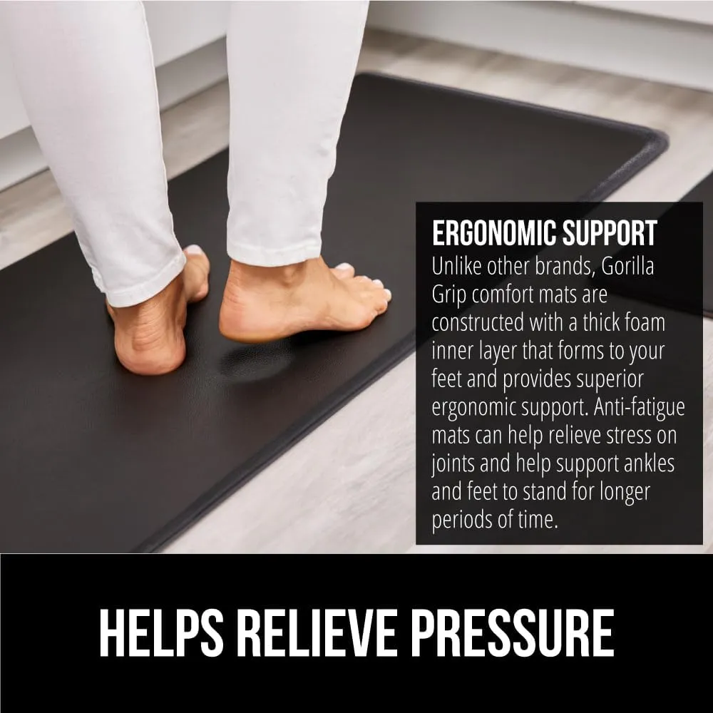 GORILLA GRIP Set of 2 Soft Anti Fatigue Mats for Kitchen Floor, Stain and Scratch Resistant, Soft Ergonomic Standing Office Desk Mat, Supportive Memory Foam Rug, 17x24   17x48, 1/2 Inch Thick, Black