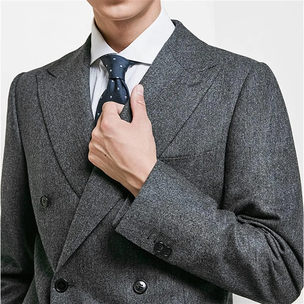 Gray Men's Suit Set Business Casual Formal Men Suits Dress Gentleman Mens Work Slim Blazers