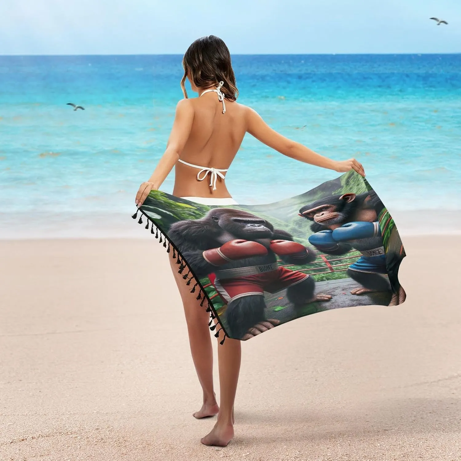 Green Marble Texture on Sarong Cover Up, Fringe Sarong Wrap, Beach Sarong for Women, Summer Wrap
