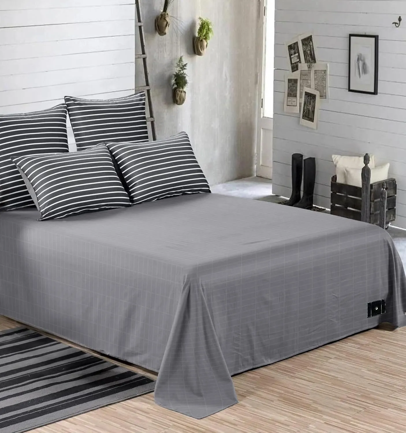 Grounding Sheets, Grounding Flat Sheets with 95% Nature Cotton  5% Silver Fiber - High Conductivity with Grounding Cord, Grounding Keep Good Sleep, Natural Healthy(Grey 35x90 inch)
