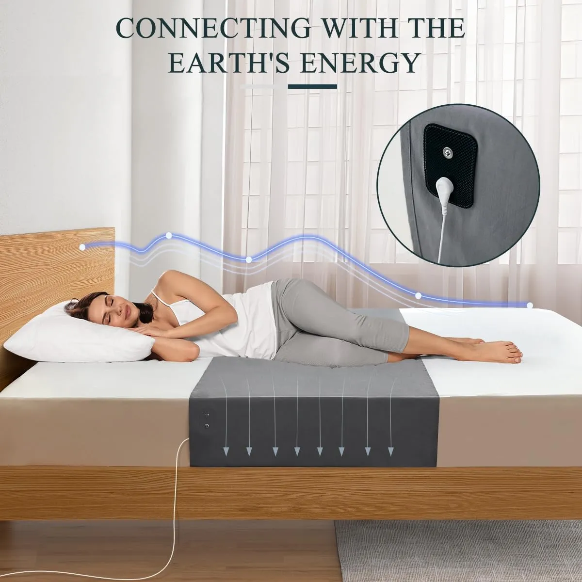 Grounding Sheets, Grounding Mat for Bed Earth Grounded Sheet Pad 10% Silver Fiber 90% Organic Cotton, for Queen, King and All Mattress Sizes, with Outlet Tester & Cord 104"*24" (Smoky Grey)