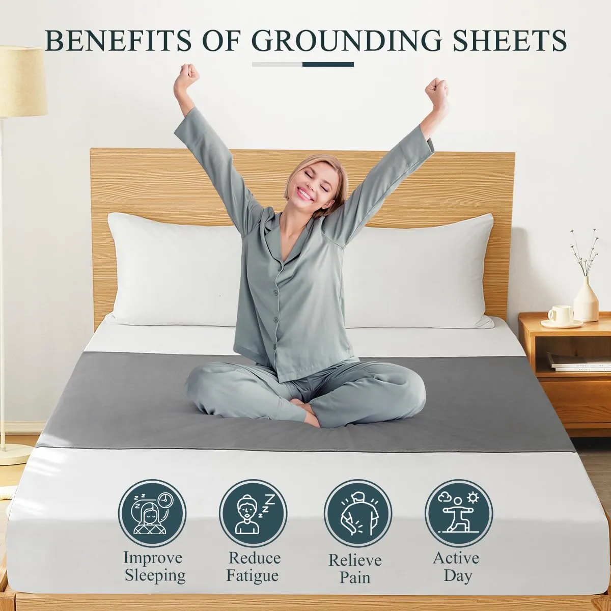 Grounding Sheets, Grounding Mat for Bed Earth Grounded Sheet Pad 10% Silver Fiber 90% Organic Cotton, for Queen, King and All Mattress Sizes, with Outlet Tester & Cord 104"*24" (Smoky Grey)