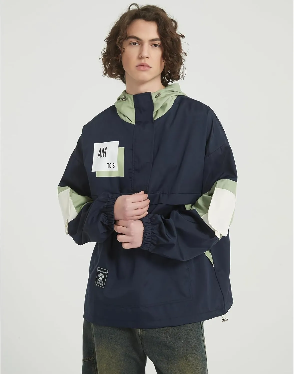GURUNVANI Casual Hoodie Long Sleeve Hooded Jacket Color Block Pullover
