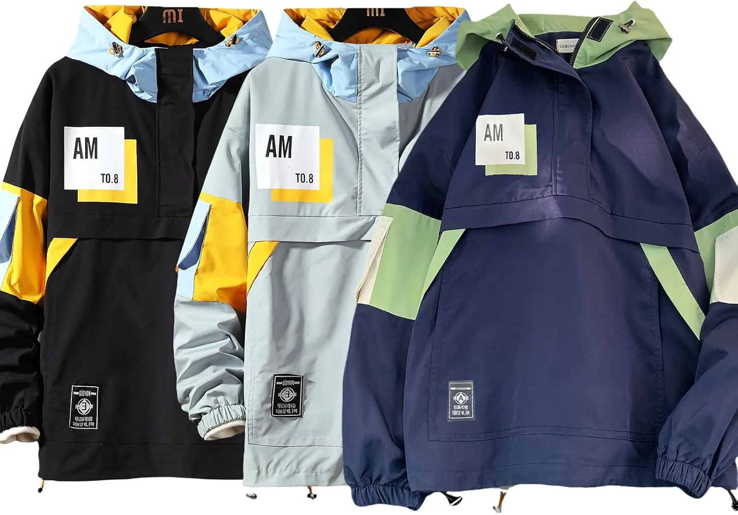 GURUNVANI Casual Hoodie Long Sleeve Hooded Jacket Color Block Pullover