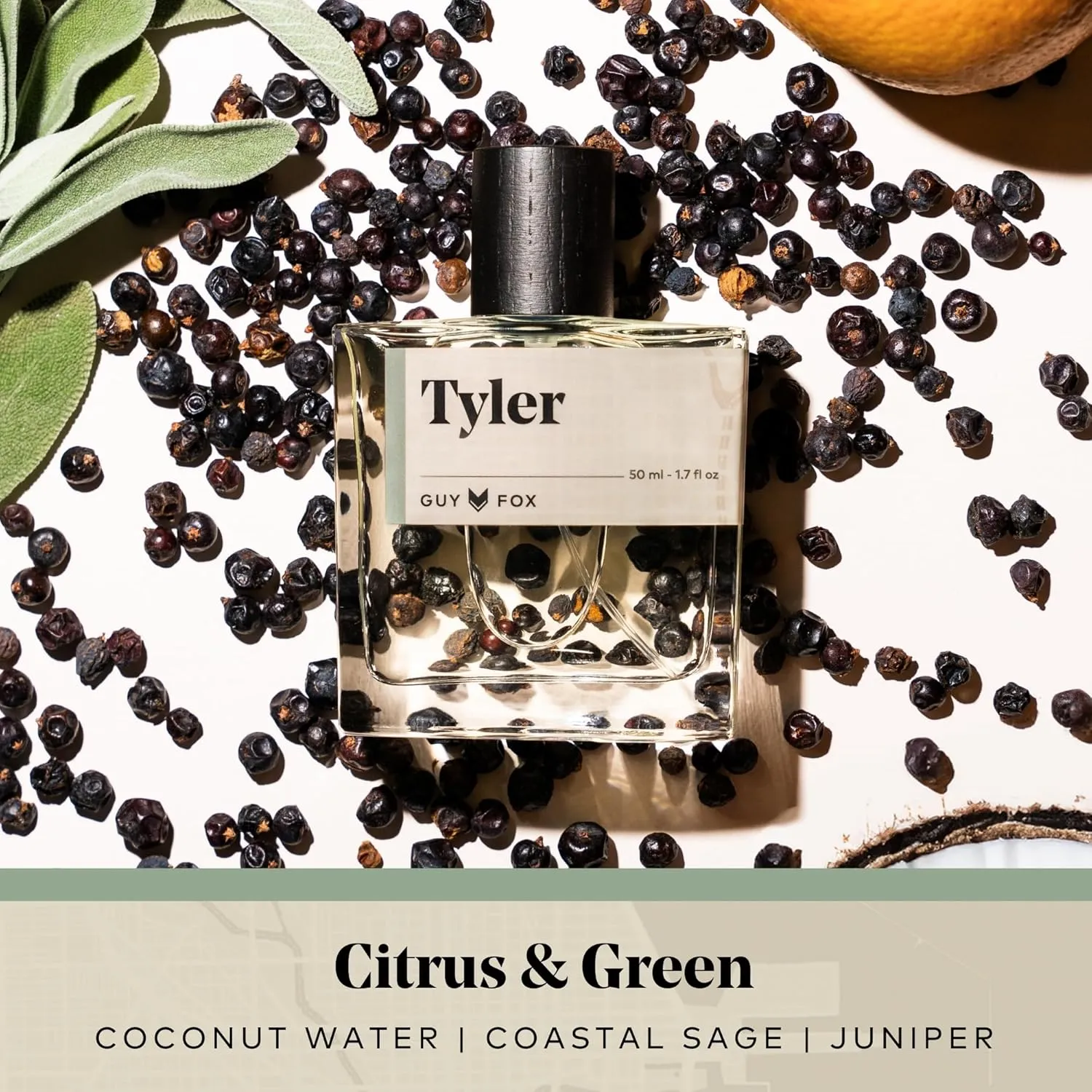 GUY FOX - Tyler - Cologne For Men | Coastal Sage, Coconut Water & Juniper| Citrus, Airy Men's Cologne | Men's Fragrance, Inspired by a Summer Day | 1.7 Fl Oz
