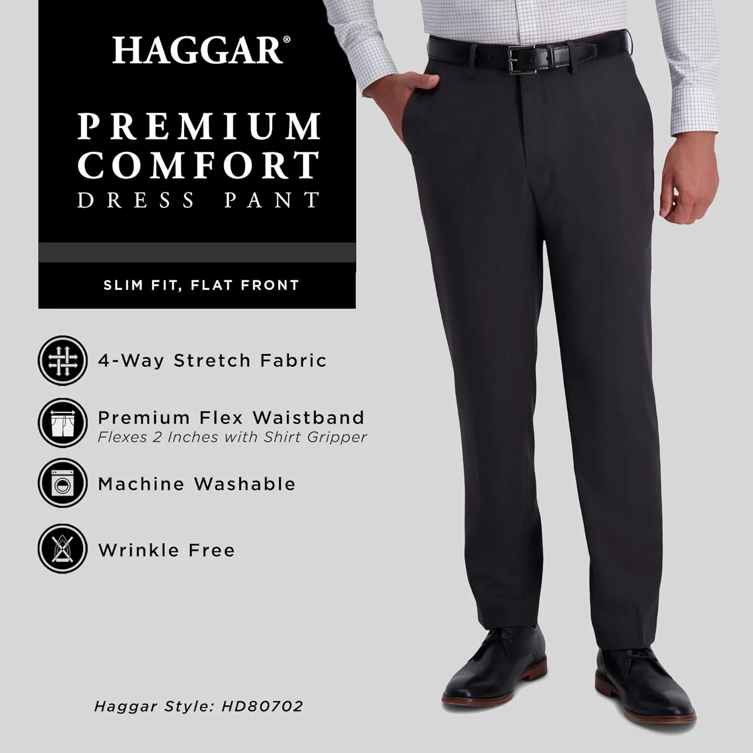 Haggar Men's Premium Comfort Dress Slim Fit Flat Front Pant