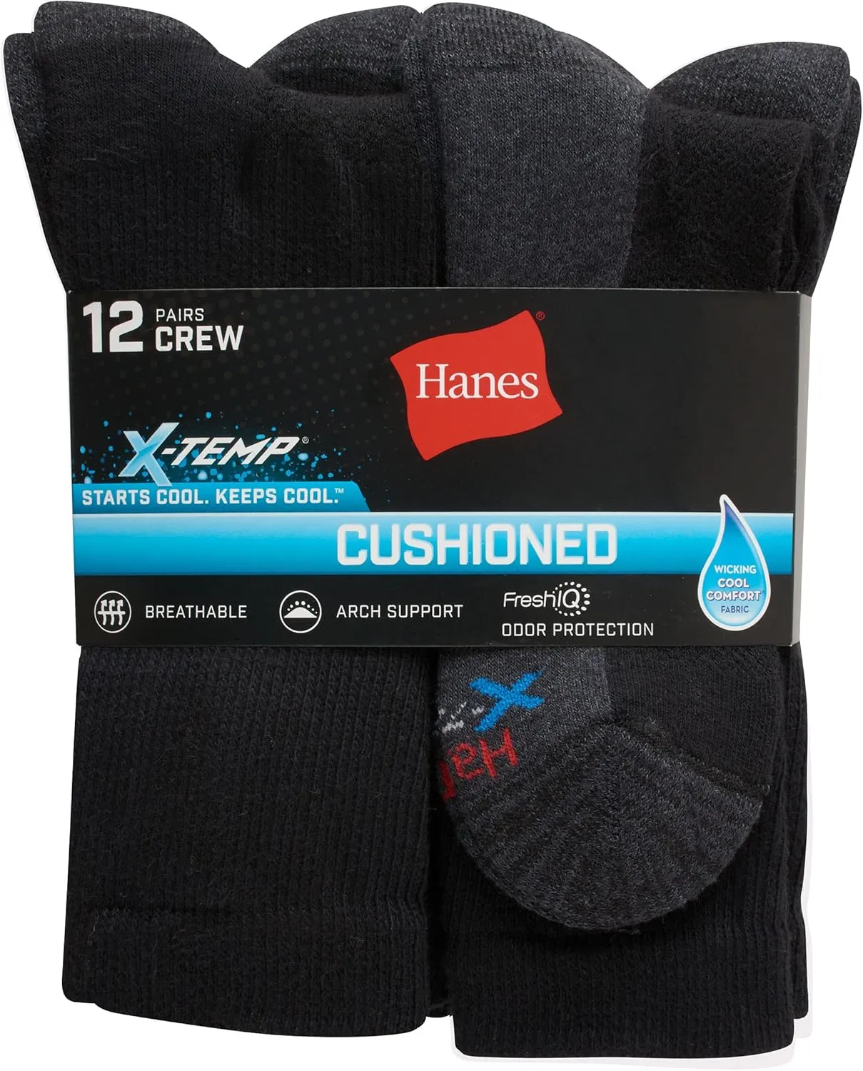 Hanes Men's Hanes Men's Socks, X-temp Cushioned Crew Socks, 12-pack