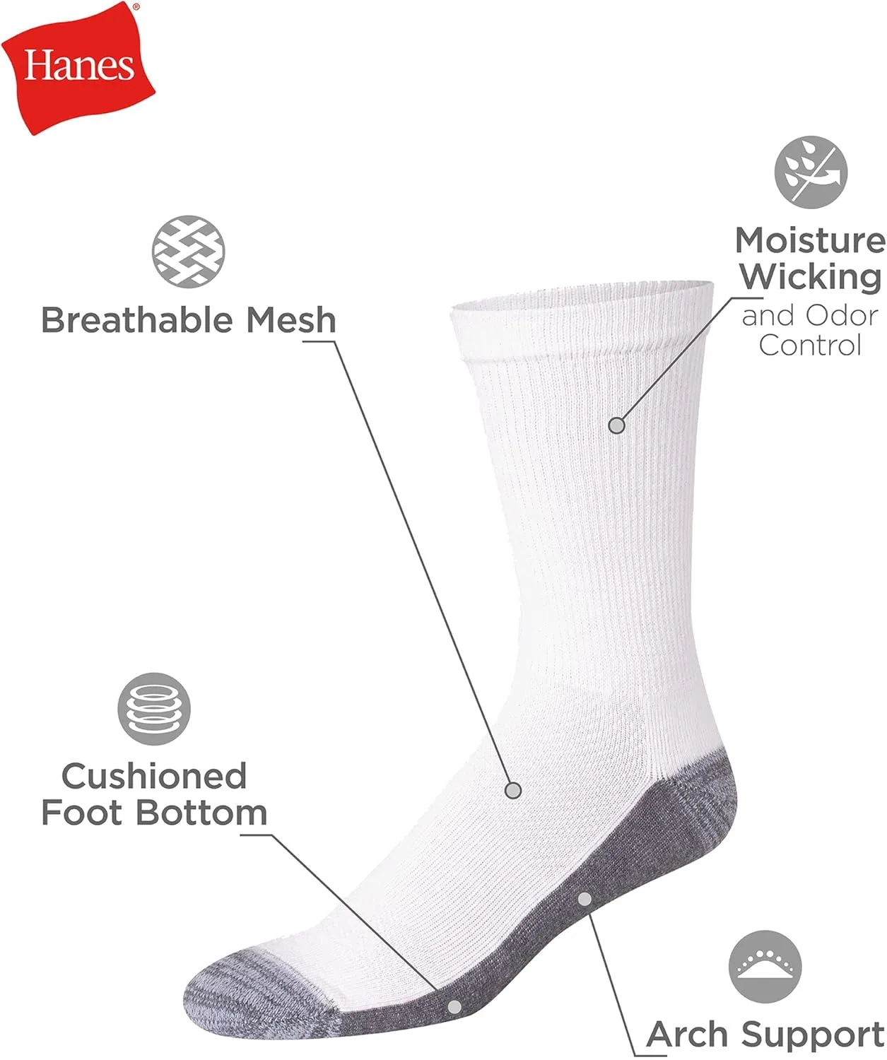 Hanes Men's Hanes Men's Socks, X-temp Cushioned Crew Socks, 12-pack