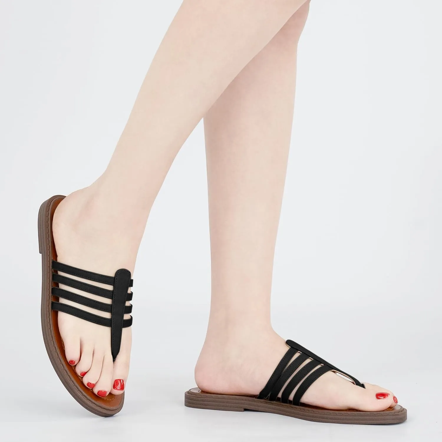 HARENCE Womens Flats Sandals Dressy: Comfortable Summer Slip On Thong Flat Shoes Casual Beach Walking Slide Sandal