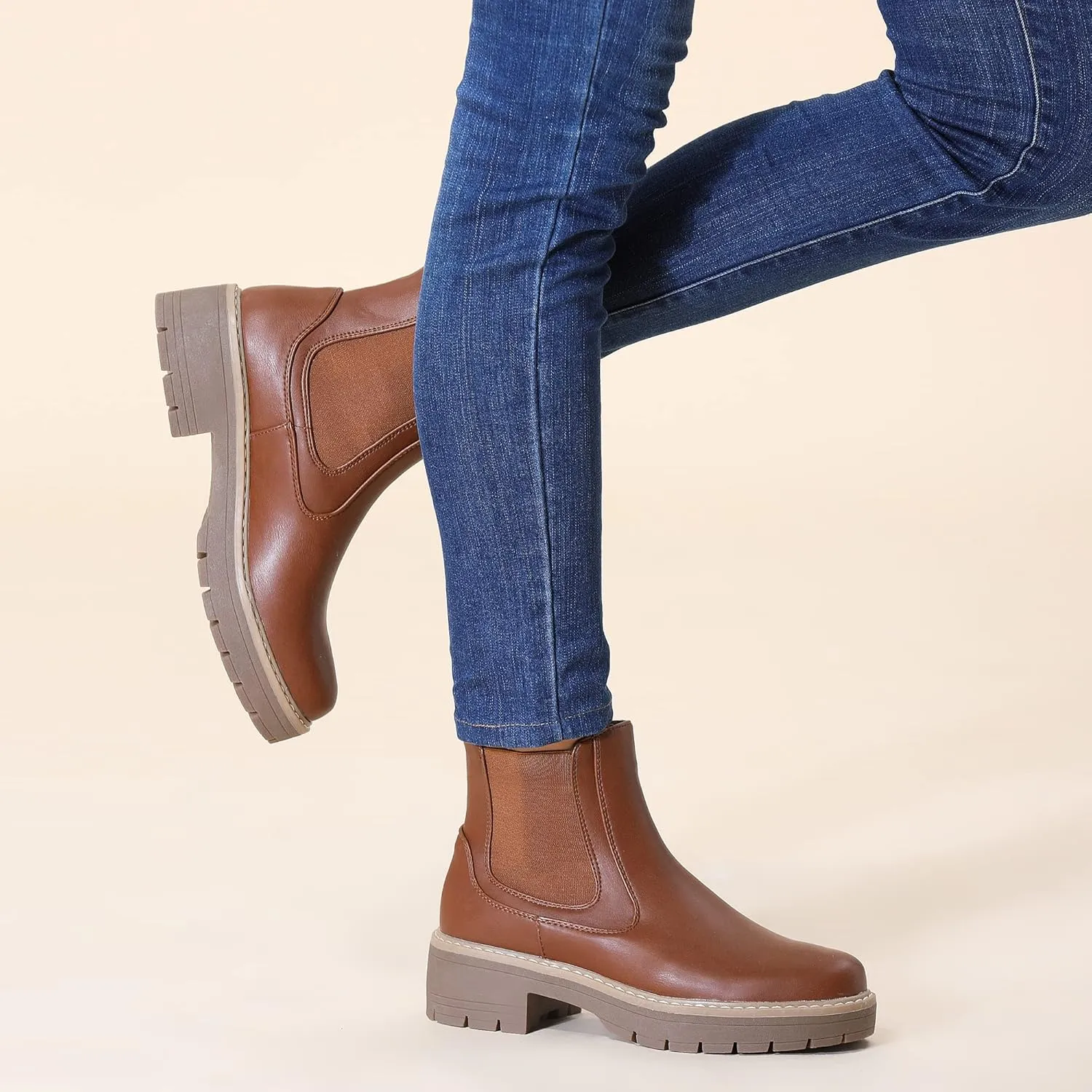Hawkwell Women's Slip On Chunky Heel Ankle Chelsea Boot