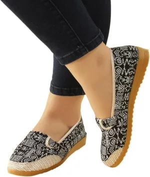 Hbeylia Fashion Slip On Loafers For Women Girls Vintage Wide Round Toe Flats Walking Shoes Soft Comfort Non Slip Low Heels Printed Cloth Loafers Retro Dress Canvas For Work Nurse