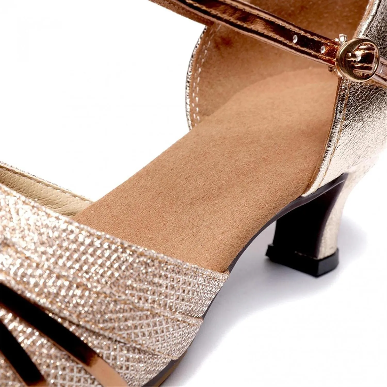Hbeylia Rhinestones Dress Sandals Shoes For Women Ladies Gold Silver Glittering Leather Peep Toe Kitten High Heels Ankle Strap Dressy Pump Ballet Flats For Wedding Dancing Dress Evening Party