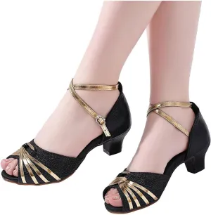 Hbeylia Rhinestones Dress Sandals Shoes For Women Ladies Gold Silver Glittering Leather Peep Toe Kitten High Heels Ankle Strap Dressy Pump Ballet Flats For Wedding Dancing Dress Evening Party