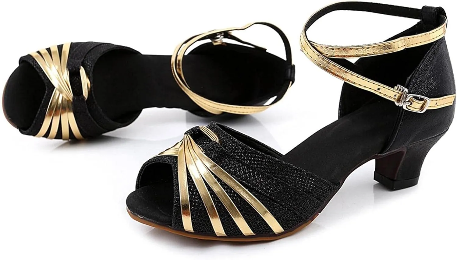 Hbeylia Rhinestones Dress Sandals Shoes For Women Ladies Gold Silver Glittering Leather Peep Toe Kitten High Heels Ankle Strap Dressy Pump Ballet Flats For Wedding Dancing Dress Evening Party